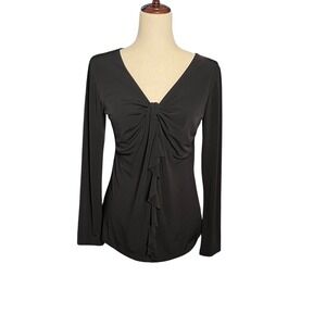 Y2K Vintage Suzie Black Long Sleeve Twist Front VNeck Top Whimsigoth Witchy Sz M